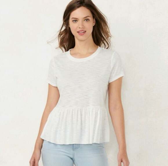 LC Lauren Conrad Tops - LC Lauren Conrad Women's Heather Gray Short Sleeve Peplum Babydoll Top